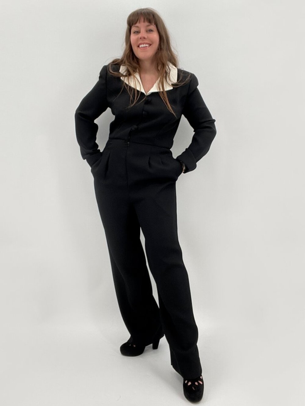 Vintage 90s Liz Claiborne Black Dressy Tuxedo Formal Jumpsuit | Size M/L - Picture 9 of 16